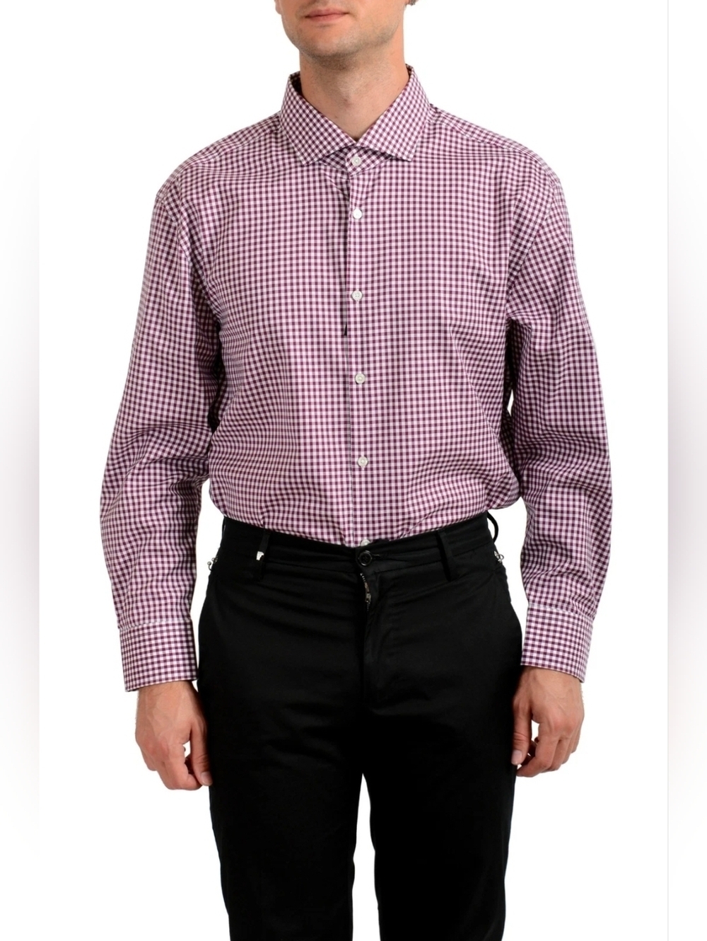 BOSS Hugo Boss Men's Button Up Sharp Fit Plaid Long Sleeve Dress Shirt Size M